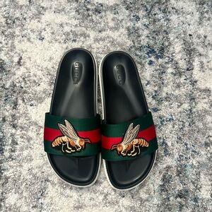Gucci Black Slides with Bee Embroidery
